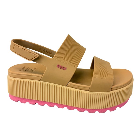 Reef Shoes - Reef Water Vista Higher Womens Size 6 Natural Hot Pink Platform Sandals Beach